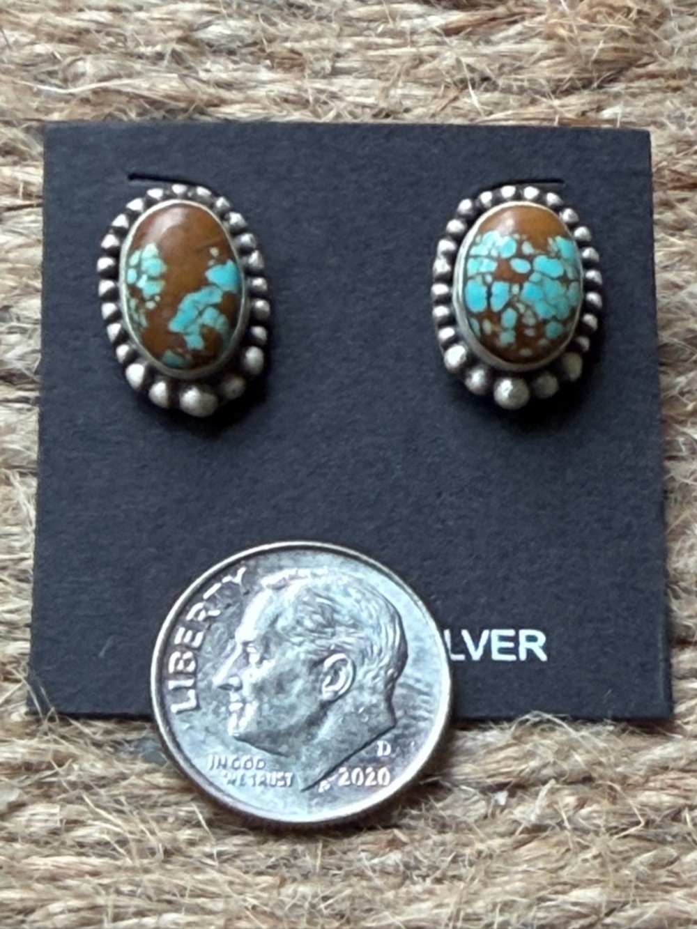 Sterling Silver Turquoise and Number eight Brown Oval Stud Earrings - Picture 4 of 4